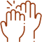 Multiple hands raised together showing teamwork and community support concept.