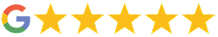 Google logo with five gold stars.